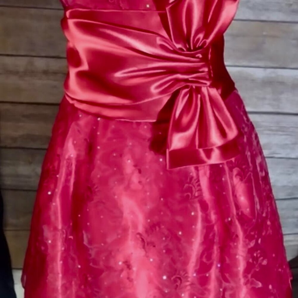 Jessica McClintock for Gunne Sax Dress Beautiful Festive Satin Red Size 7 - Picture 3 of 5